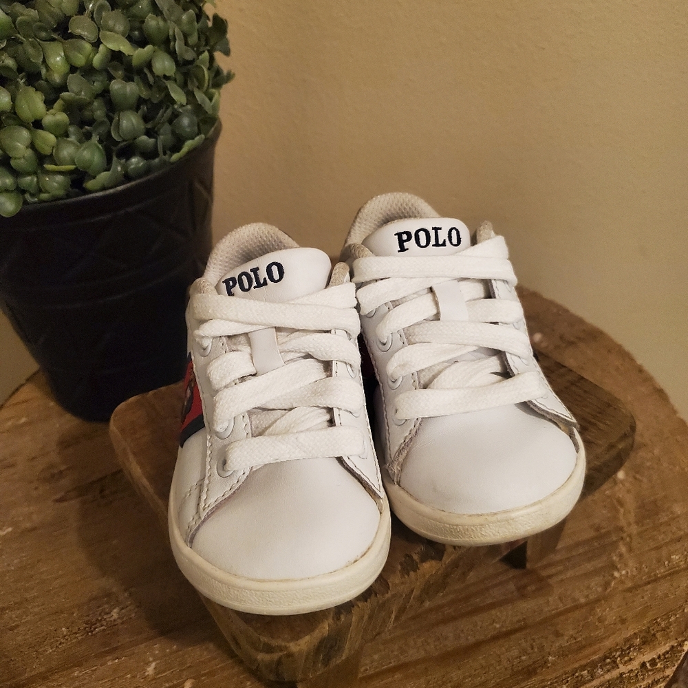 POLO RALPH LAUREN Quilton Bear White Red Blue Striped Embroidered Bear Shoes T7 - Picture 3 of 10